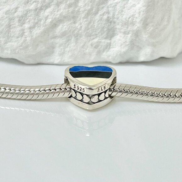 Pandora Estonia Flag S925 Silver Heart Bead Charm - Picture 2 of 3